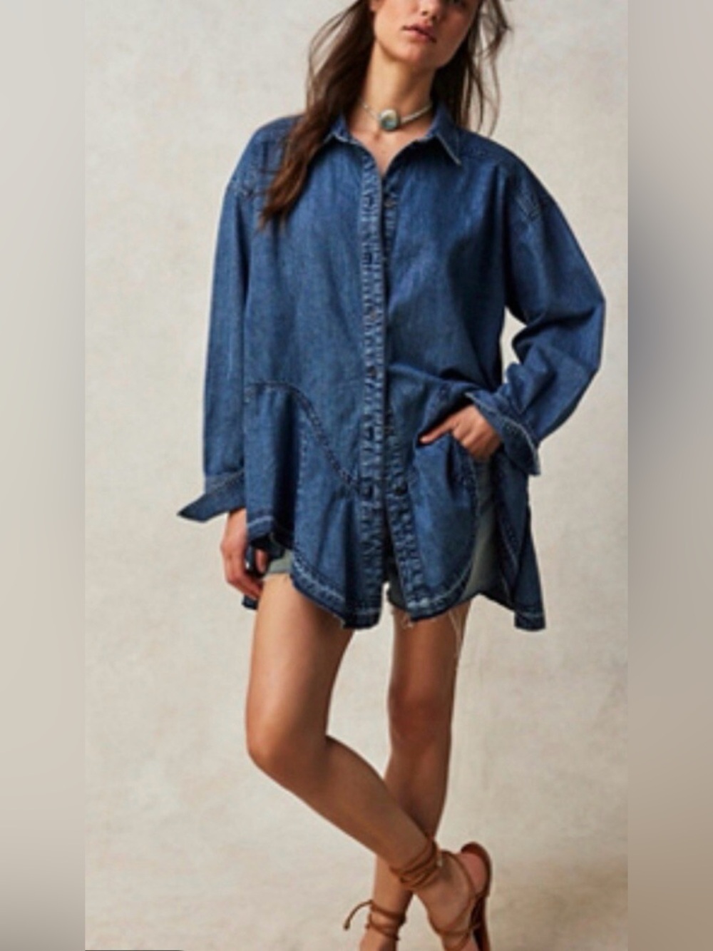 Free People We the Free Freya Denim Button-Front Tunic
Dress large topper jacket